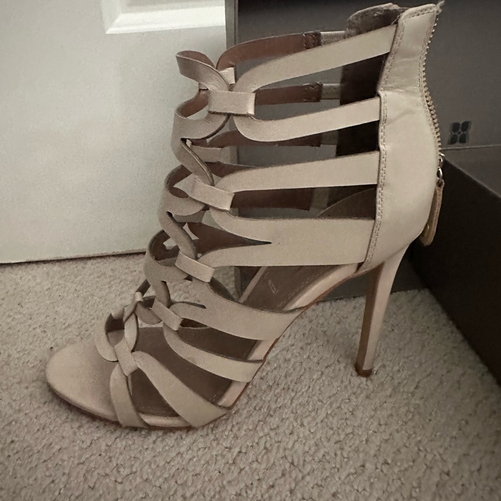 BCBGMaxAzria Vicenza Elegant Leather Strappy Heels - Picture 4 of 14
